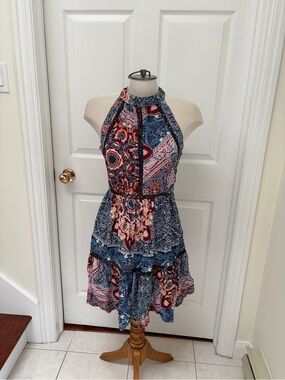 NWOT Jaase Paisley Halter Mini Dress - Blue & Pink ladies large